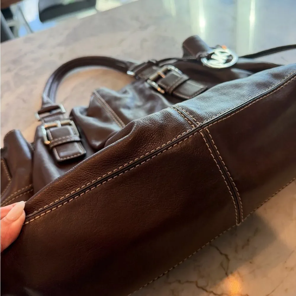 Michael Kors Brown Leather shoulder or Crossbody Bag with Silver Hardware